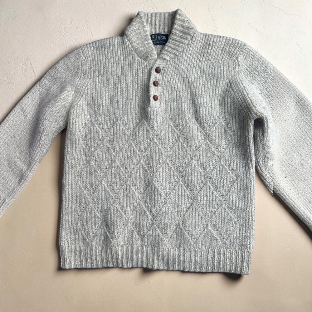 Vintage LeRoy Mohair Wool Blend Shawl Collar Henley Sweater XL Hong Kong